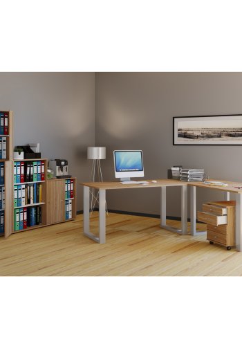 Lona U-feet hjrneskrivebord - natur tr og slvgr metal (190x160x80)