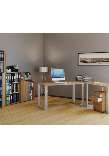 Lona U-feet hjrneskrivebord - natur tr og slvgr metal (190x190x80)