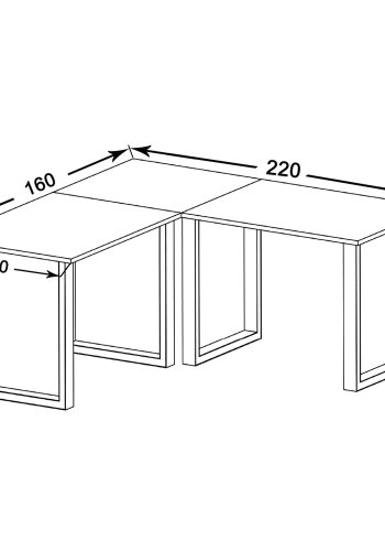 Lona U-feet hjrneskrivebord - hvid tr og slvgr metal (220x160x80)