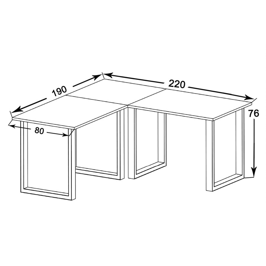 Lona U-feet hjrneskrivebord - hvid tr og slvgr metal (220x190x80)
