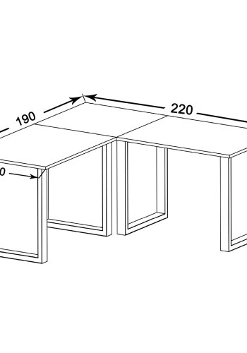 Lona U-feet hjrneskrivebord - natur tr og slvgr metal (220x190x80)