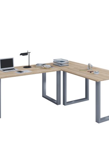 Lona U-feet hjrneskrivebord - natur tr og slvgr metal (220x190x80)