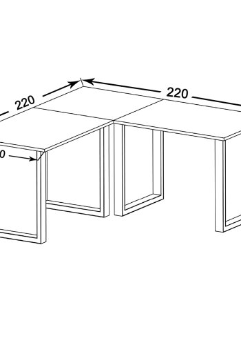 Lona U-feet hjrneskrivebord - hvid tr og slvgr metal (220x220x80)