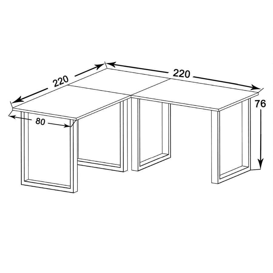 Lona U-feet hjrneskrivebord - hvid tr og slvgr metal (220x220x80)