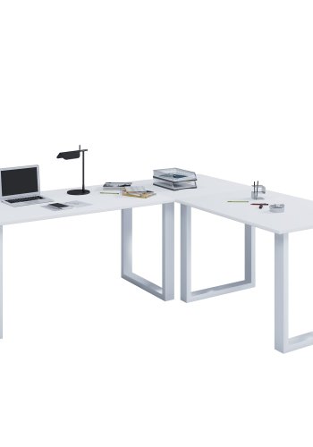 Lona U-feet hjrnebord - hvid tr og metal (130x130x50)