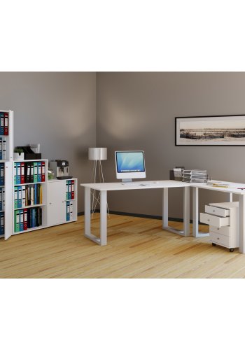 Lona U-feet hjrnebord - hvid tr og metal (130x130x50)