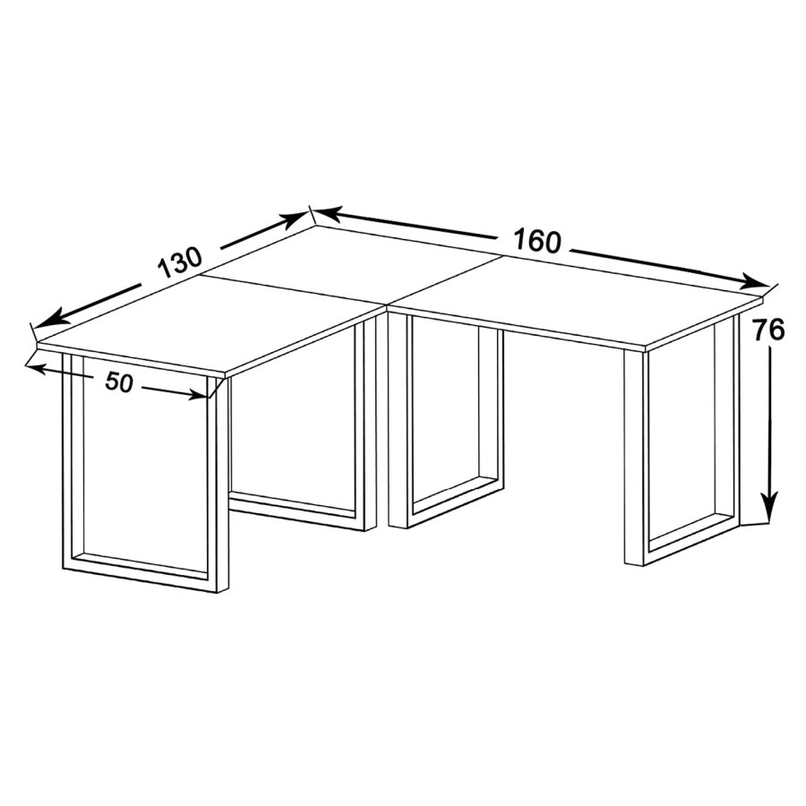 Lona U-feet hjrneskriveborde - hvid tr og metal (160x130x50)