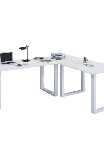 Lona U-feet hjrneskriveborde - hvid tr og metal (160x130x50)