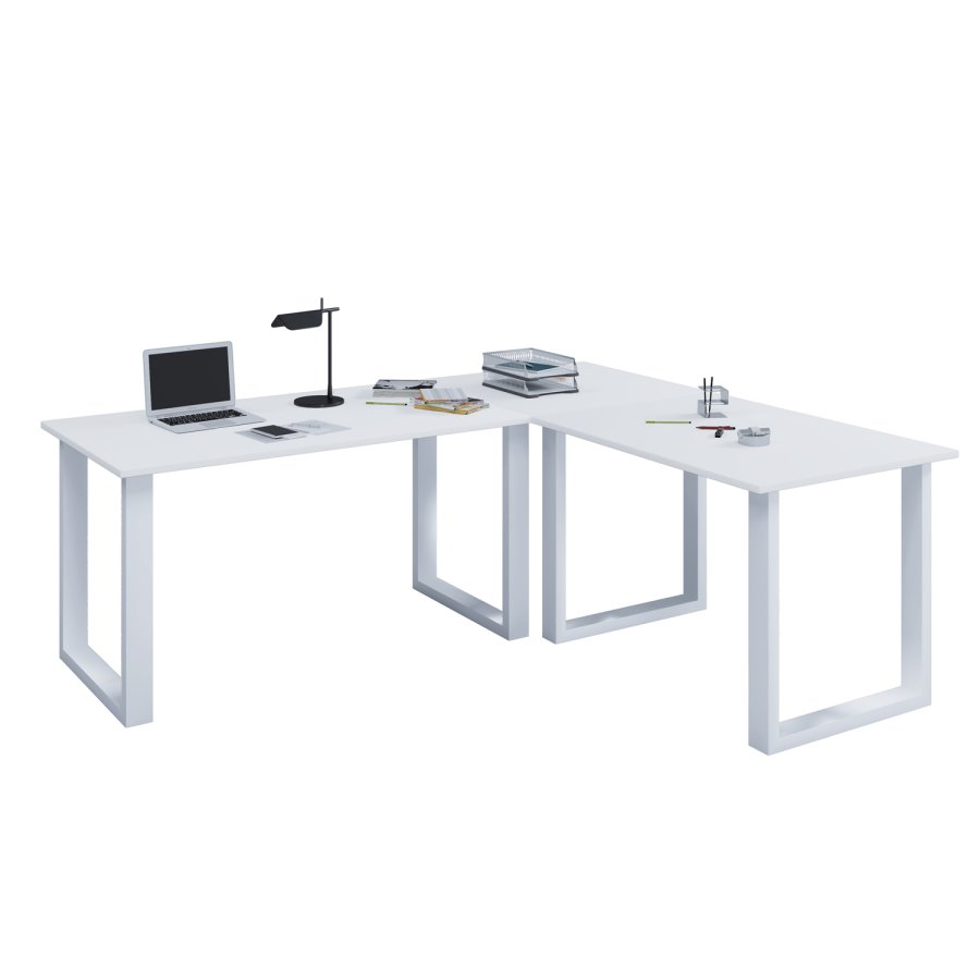 Lona U-feet hjrneskriveborde - hvid tr og metal (160x130x50)