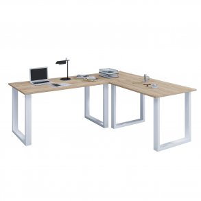 Lona U-feet hjrneskrivebord - natur tr og hvid metal (160x130x50)