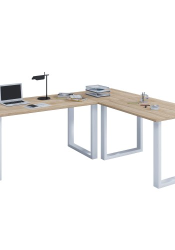 Lona U-feet hjrneskrivebord - natur tr og hvid metal (160x130x50)