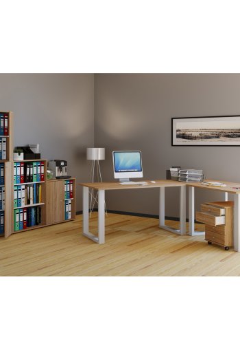 Lona U-feet hjrneskrivebord - natur tr og hvid metal (160x130x50)