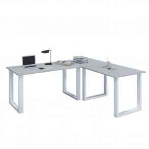 Lona U-feet hjrneskrivebord - gr tr og hvid metal (160x130x50)