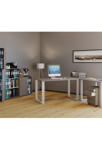 Lona U-feet hjrneskrivebord - gr tr og hvid metal (160x130x50)