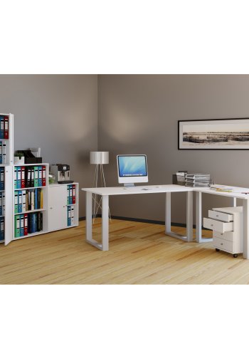 Lona U-feet hjrneskrivebord - hvid tr og metal (160x160x50)