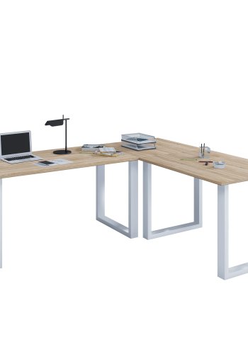 Lona U-feet hjrneskrivebord - natur tr og hvid metal (160x160x50)