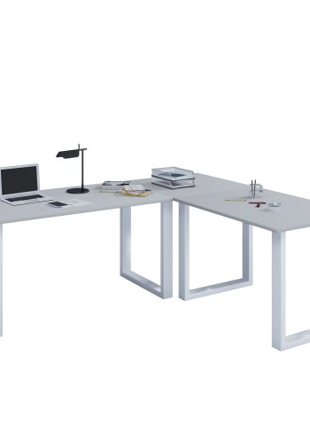 Lona U-feet hjrneskrivebord - gr tr og hvid metal (160x160x50)