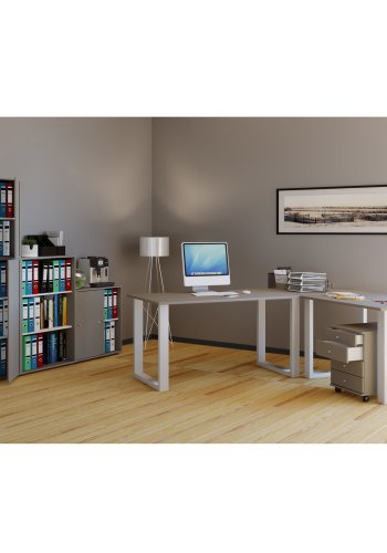 Lona U-feet hjrneskrivebord - gr tr og hvid metal (160x160x50)