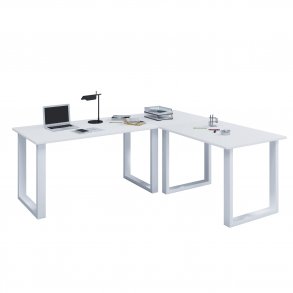 Lona U-feet hjrneskrivebord - hvid tr og metal (190x130x50)