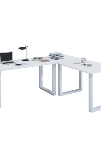 Lona U-feet hjrneskrivebord - hvid tr og metal (190x130x50)