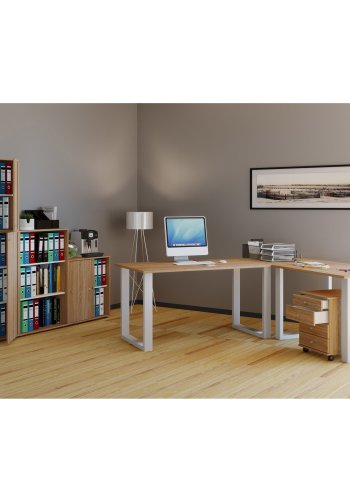 Lona U-feet hjrneskrivebord - natur tr og hvid metal (190x130x50) 