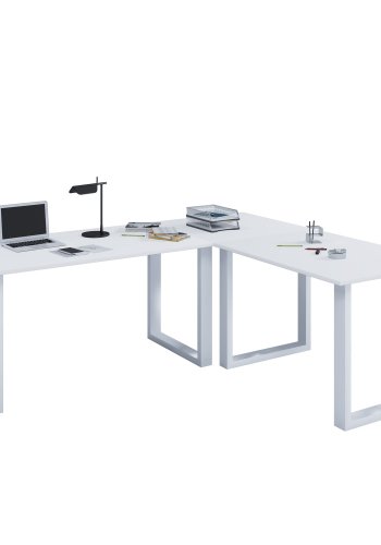 Lona U-feet hjrneskrivebord - hvid tr og metal (190x190x50)