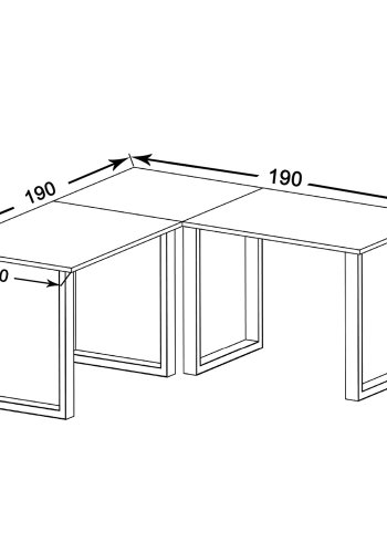 Lona U-feet hjrneskrivebord - natur tr og hvid metal (190x190x50)