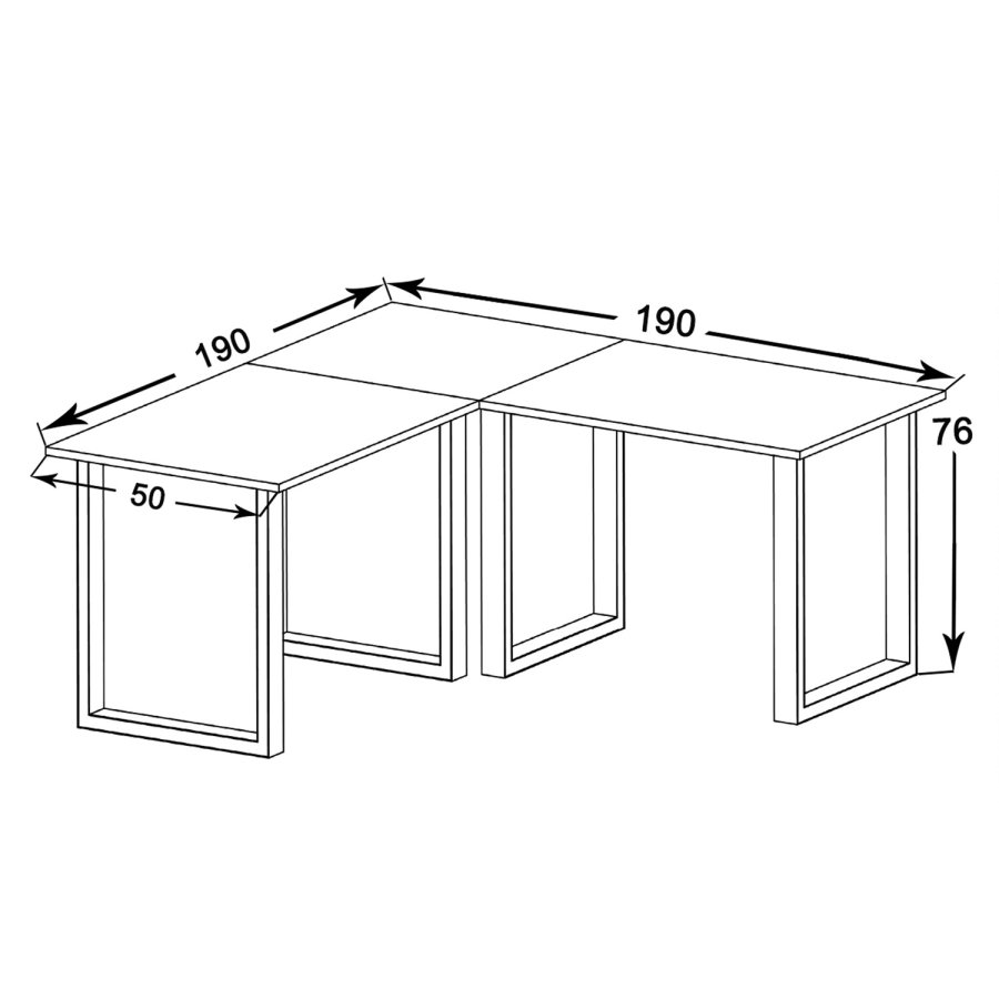 Lona U-feet hjrneskrivebord - natur tr og hvid metal (190x190x50)