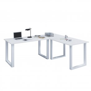 Lona U-feet hjrneskrivebord - hvid tr og metal (160x160x80)