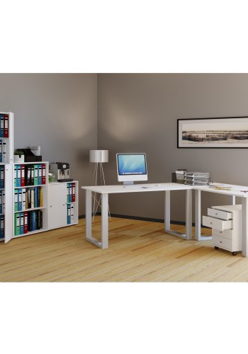 Lona U-feet hjrneskrivebord - hvid tr og metal (160x160x80)