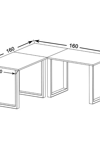 Lona U-feet hjrneskrivebord - natur tr og hvid metal (160x160x80)