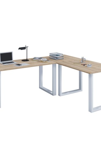 Lona U-feet hjrneskrivebord - natur tr og hvid metal (160x160x80)