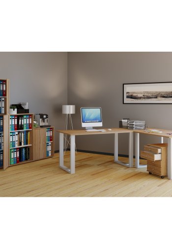 Lona U-feet hjrneskrivebord - natur tr og hvid metal (190x160x80)