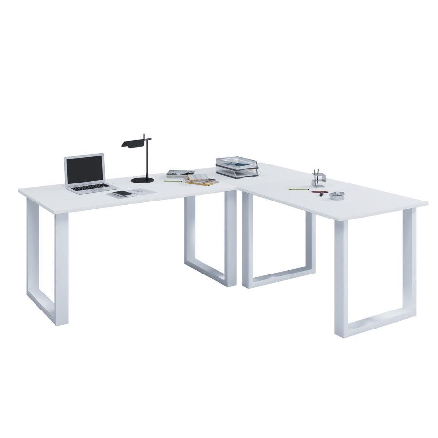 Lona U-feet hjrneskrivebord - hvid tr og metal (190x190x80)