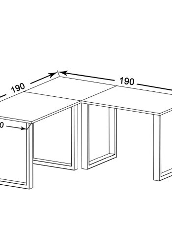 Lona U-feet hjrneskrivebord - natur tr og hvid metal (190x190x80) 