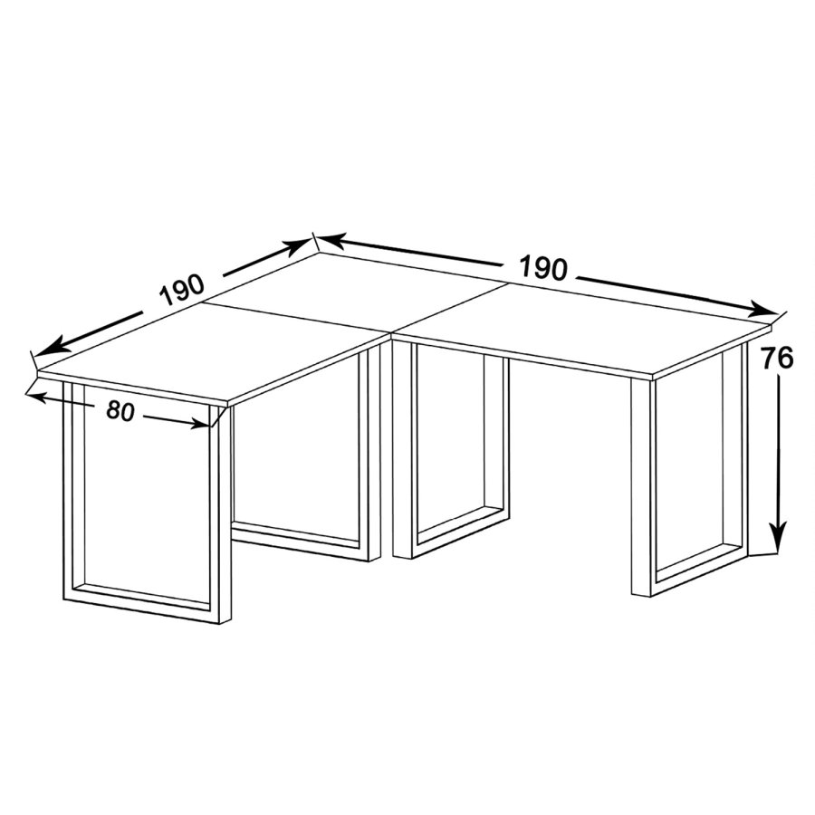 Lona U-feet hjrneskrivebord - natur tr og hvid metal (190x190x80) 