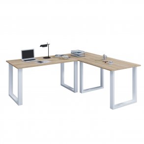 Lona U-feet hjrneskrivebord - natur tr og hvid metal (190x190x80) 