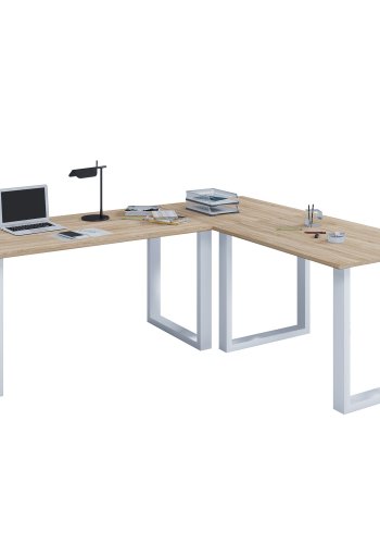 Lona U-feet hjrneskrivebord - natur tr og hvid metal (190x190x80) 