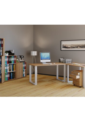 Lona U-feet hjrneskrivebord - natur tr og hvid metal (190x190x80) 