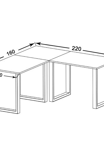Lona U-feet hjrneskrivebord - hvid tr og metal (220x160x80)