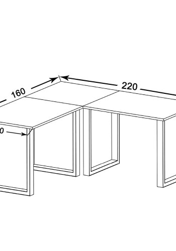Lona U-feet hjrneskrivebord - natur tr og hvid metal (220x160x80)