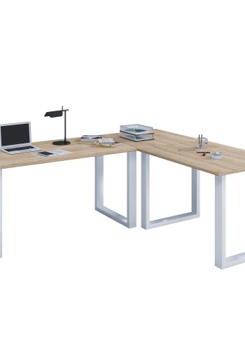 Lona U-feet hjrneskrivebord - natur tr og hvid metal (220x160x80)