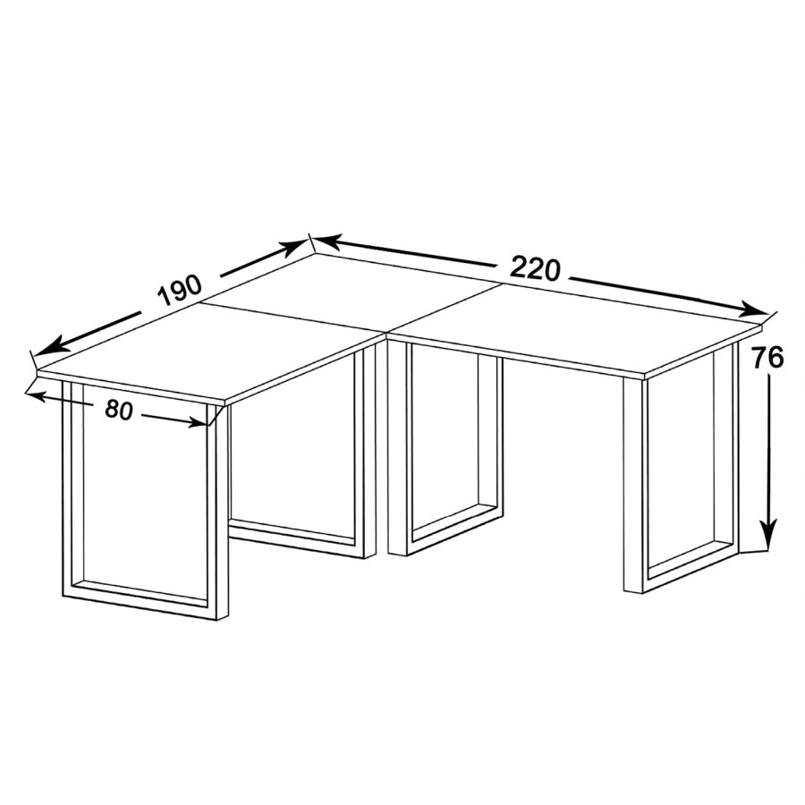 Lona U-feet hjrneskrivebord - hvid tr og metal (220x190x80)