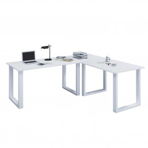 Lona U-feet hjrneskrivebord - hvid tr og metal (220x190x80)