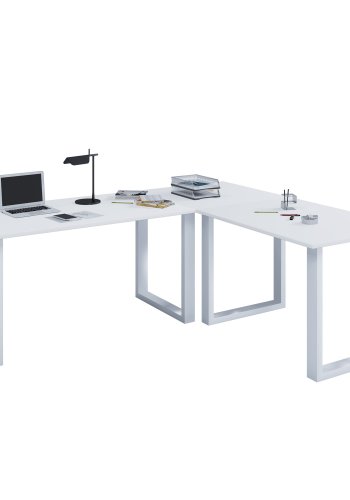 Lona U-feet hjrneskrivebord - hvid tr og metal (220x190x80)