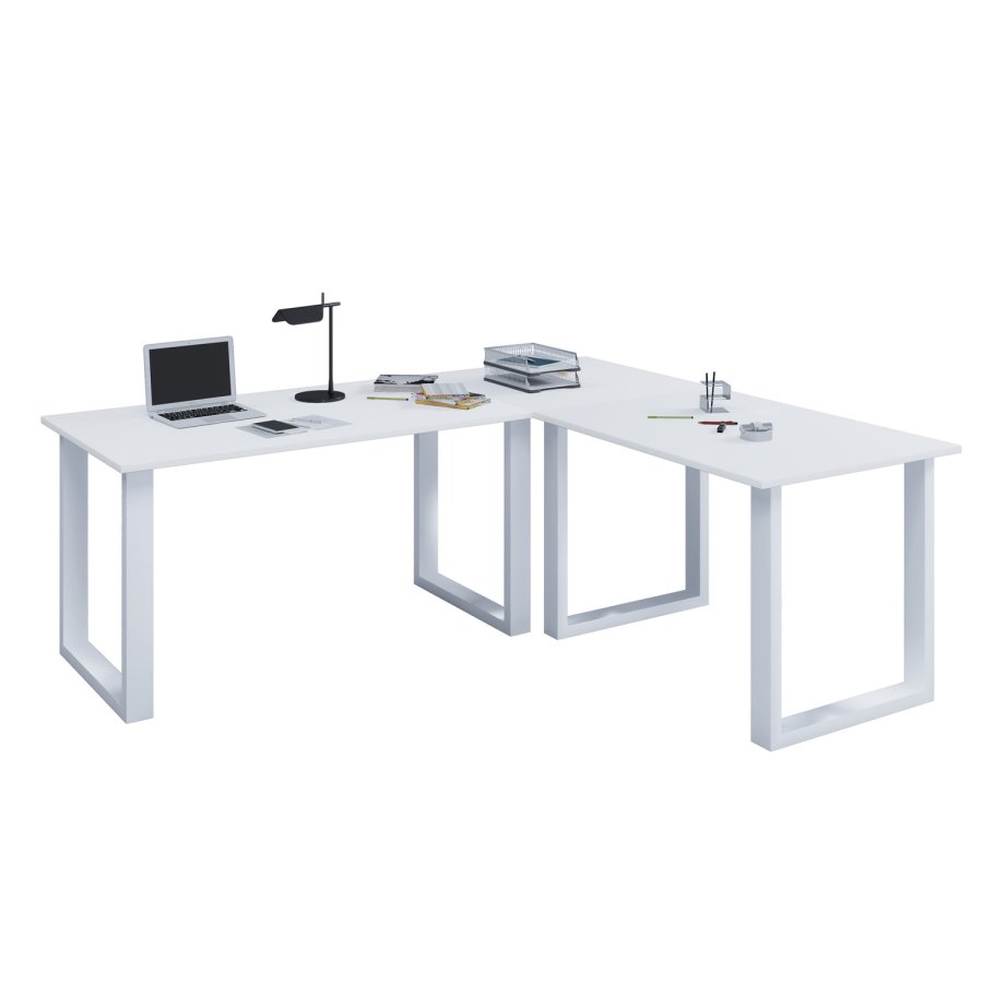 Lona U-feet hjrneskrivebord - hvid tr og metal (220x190x80)