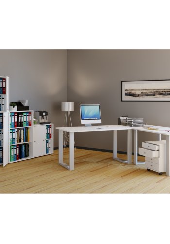 Lona U-feet hjrneskrivebord - hvid tr og metal (220x190x80)