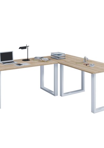 Lona U-feet hjrneskrivebord - natur tr og hvid metal (220x190x80)