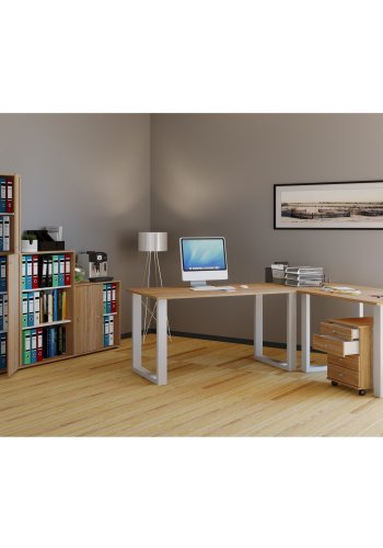 Lona U-feet hjrneskrivebord - natur tr og hvid metal (220x190x80)