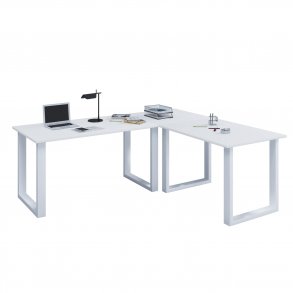 Lona U-feet hjrneskrivebord - hvid tr og metal (220x220x80)